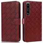For Sony Xperia 1 II Embossed Big Small Concentric Squares Pattern Horizontal Flip Leather Case with Card Slot & Holder & Wallet(Brown) - 1