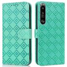 For Sony Xperia 1 II Embossed Big Small Concentric Squares Pattern Horizontal Flip Leather Case with Card Slot & Holder & Wallet(Green) - 1