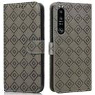 For Sony Xperia 1 III Embossed Big Small Concentric Squares Pattern Horizontal Flip Leather Case with Card Slot & Holder & Wallet(Grey) - 1