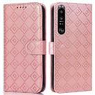 For Sony Xperia 1 III Embossed Big Small Concentric Squares Pattern Horizontal Flip Leather Case with Card Slot & Holder & Wallet(Pink) - 1