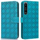 For Sony Xperia 1 III Embossed Big Small Concentric Squares Pattern Horizontal Flip Leather Case with Card Slot & Holder & Wallet(Blue) - 1