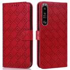 For Sony Xperia 1 III Embossed Big Small Concentric Squares Pattern Horizontal Flip Leather Case with Card Slot & Holder & Wallet(Red) - 1