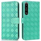 For Sony Xperia 1 III Embossed Big Small Concentric Squares Pattern Horizontal Flip Leather Case with Card Slot & Holder & Wallet(Green) - 1