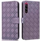 For Sony Xperia 5 Embossed Big Small Concentric Squares Pattern Horizontal Flip Leather Case with Card Slot & Holder & Wallet(Purple) - 1