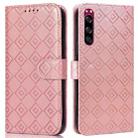 For Sony Xperia 5 Embossed Big Small Concentric Squares Pattern Horizontal Flip Leather Case with Card Slot & Holder & Wallet(Pink) - 1