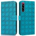 For Sony Xperia 5 Embossed Big Small Concentric Squares Pattern Horizontal Flip Leather Case with Card Slot & Holder & Wallet(Blue) - 1