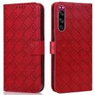 For Sony Xperia 5 Embossed Big Small Concentric Squares Pattern Horizontal Flip Leather Case with Card Slot & Holder & Wallet(Red) - 1