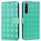 For Sony Xperia 5 Embossed Big Small Concentric Squares Pattern Horizontal Flip Leather Case with Card Slot & Holder & Wallet(Green) - 1