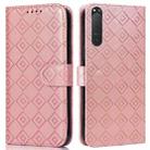 For Sony Xperia 5 II Embossed Big Small Concentric Squares Pattern Horizontal Flip Leather Case with Card Slot & Holder & Wallet(Pink) - 1