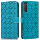 For Sony Xperia 5 II Embossed Big Small Concentric Squares Pattern Horizontal Flip Leather Case with Card Slot & Holder & Wallet(Blue) - 1