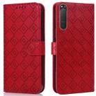 For Sony Xperia 5 II Embossed Big Small Concentric Squares Pattern Horizontal Flip Leather Case with Card Slot & Holder & Wallet(Red) - 1