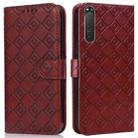 For Sony Xperia 5 II Embossed Big Small Concentric Squares Pattern Horizontal Flip Leather Case with Card Slot & Holder & Wallet(Brown) - 1