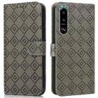 For Sony Xperia 5 III Embossed Big Small Concentric Squares Pattern Horizontal Flip Leather Case with Card Slot & Holder & Wallet(Grey) - 1