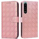 For Sony Xperia 5 III Embossed Big Small Concentric Squares Pattern Horizontal Flip Leather Case with Card Slot & Holder & Wallet(Pink) - 1