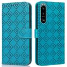 For Sony Xperia 5 III Embossed Big Small Concentric Squares Pattern Horizontal Flip Leather Case with Card Slot & Holder & Wallet(Blue) - 1