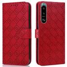 For Sony Xperia 5 III Embossed Big Small Concentric Squares Pattern Horizontal Flip Leather Case with Card Slot & Holder & Wallet(Red) - 1