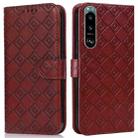 For Sony Xperia 5 III Embossed Big Small Concentric Squares Pattern Horizontal Flip Leather Case with Card Slot & Holder & Wallet(Brown) - 1