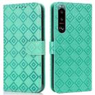 For Sony Xperia 5 III Embossed Big Small Concentric Squares Pattern Horizontal Flip Leather Case with Card Slot & Holder & Wallet(Green) - 1