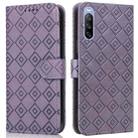 For Sony Xperia 10 III Embossed Big Small Concentric Squares Pattern Horizontal Flip Leather Case with Card Slot & Holder & Wallet(Purple) - 1