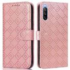 For Sony Xperia 10 III Embossed Big Small Concentric Squares Pattern Horizontal Flip Leather Case with Card Slot & Holder & Wallet(Pink) - 1