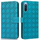 For Sony Xperia 10 III Embossed Big Small Concentric Squares Pattern Horizontal Flip Leather Case with Card Slot & Holder & Wallet(Blue) - 1