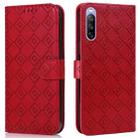 For Sony Xperia 10 III Embossed Big Small Concentric Squares Pattern Horizontal Flip Leather Case with Card Slot & Holder & Wallet(Red) - 1