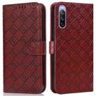 For Sony Xperia 10 III Embossed Big Small Concentric Squares Pattern Horizontal Flip Leather Case with Card Slot & Holder & Wallet(Brown) - 1
