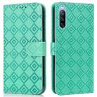 For Sony Xperia 10 III Embossed Big Small Concentric Squares Pattern Horizontal Flip Leather Case with Card Slot & Holder & Wallet(Green) - 1