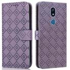 For LG K40 Embossed Big Small Concentric Squares Pattern Horizontal Flip Leather Case with Card Slot & Holder & Wallet(Purple) - 1