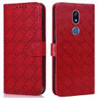 For LG K40 Embossed Big Small Concentric Squares Pattern Horizontal Flip Leather Case with Card Slot & Holder & Wallet(Red) - 1