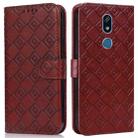 For LG K40 Embossed Big Small Concentric Squares Pattern Horizontal Flip Leather Case with Card Slot & Holder & Wallet(Brown) - 1