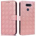 For LG K40S Embossed Big Small Concentric Squares Pattern Horizontal Flip Leather Case with Card Slot & Holder & Wallet(Pink) - 1