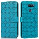 For LG K40S Embossed Big Small Concentric Squares Pattern Horizontal Flip Leather Case with Card Slot & Holder & Wallet(Blue) - 1