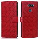 For LG K40S Embossed Big Small Concentric Squares Pattern Horizontal Flip Leather Case with Card Slot & Holder & Wallet(Red) - 1