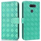 For LG K40S Embossed Big Small Concentric Squares Pattern Horizontal Flip Leather Case with Card Slot & Holder & Wallet(Green) - 1