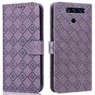 For LG K50 / Q60 Embossed Big Small Concentric Squares Pattern Horizontal Flip Leather Case with Card Slot & Holder & Wallet(Purple) - 1
