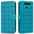 For LG K50 / Q60 Embossed Big Small Concentric Squares Pattern Horizontal Flip Leather Case with Card Slot & Holder & Wallet(Blue) - 1