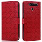 For LG K50 / Q60 Embossed Big Small Concentric Squares Pattern Horizontal Flip Leather Case with Card Slot & Holder & Wallet(Red) - 1