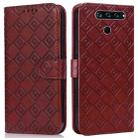 For LG K50 / Q60 Embossed Big Small Concentric Squares Pattern Horizontal Flip Leather Case with Card Slot & Holder & Wallet(Brown) - 1