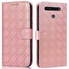 For LG K51S / K41S Embossed Big Small Concentric Squares Pattern Horizontal Flip Leather Case with Card Slot & Holder & Wallet(Pink) - 1