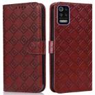 For LG K52 / Q52 / K62 Embossed Big Small Concentric Squares Pattern Horizontal Flip Leather Case with Card Slot & Holder & Wallet(Brown) - 1