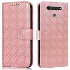 For LG K61 Embossed Big Small Concentric Squares Pattern Horizontal Flip Leather Case with Card Slot & Holder & Wallet(Pink) - 1