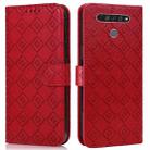 For LG K61 Embossed Big Small Concentric Squares Pattern Horizontal Flip Leather Case with Card Slot & Holder & Wallet(Red) - 1