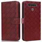 For LG K61 Embossed Big Small Concentric Squares Pattern Horizontal Flip Leather Case with Card Slot & Holder & Wallet(Brown) - 1