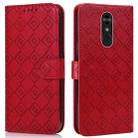 For LG Q Stylo 4 / Q8 Embossed Big Small Concentric Squares Pattern Horizontal Flip Leather Case with Card Slot & Holder & Wallet(Red) - 1