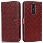 For LG Q Stylo 4 / Q8 Embossed Big Small Concentric Squares Pattern Horizontal Flip Leather Case with Card Slot & Holder & Wallet(Brown) - 1