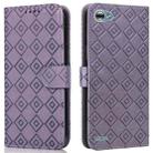 For LG Q6 Embossed Big Small Concentric Squares Pattern Horizontal Flip Leather Case with Card Slot & Holder & Wallet(Purple) - 1