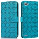 For LG Q6 Embossed Big Small Concentric Squares Pattern Horizontal Flip Leather Case with Card Slot & Holder & Wallet(Blue) - 1