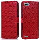 For LG Q6 Embossed Big Small Concentric Squares Pattern Horizontal Flip Leather Case with Card Slot & Holder & Wallet(Red) - 1