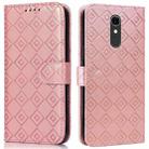 For LG Q7 Embossed Big Small Concentric Squares Pattern Horizontal Flip Leather Case with Card Slot & Holder & Wallet(Pink) - 1